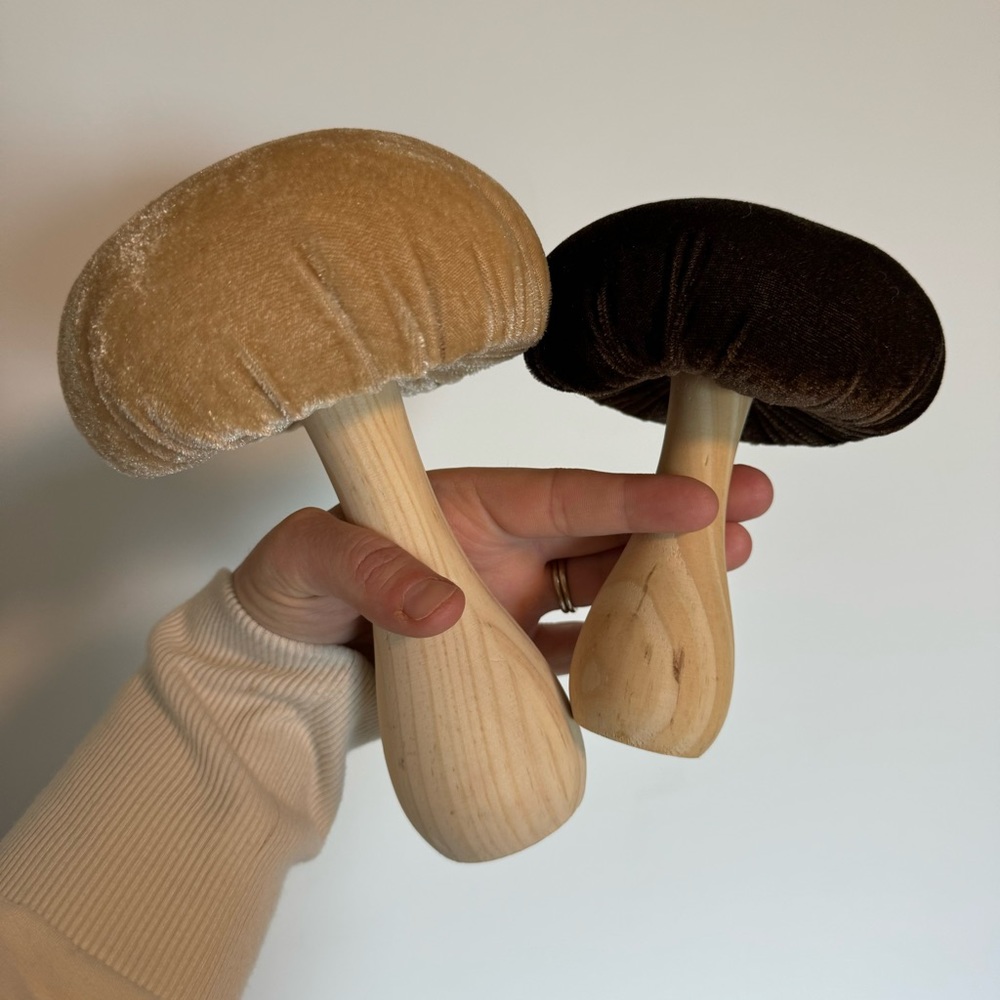 Velvet Mushroom Decor Set of 2 Chocolate & Sand